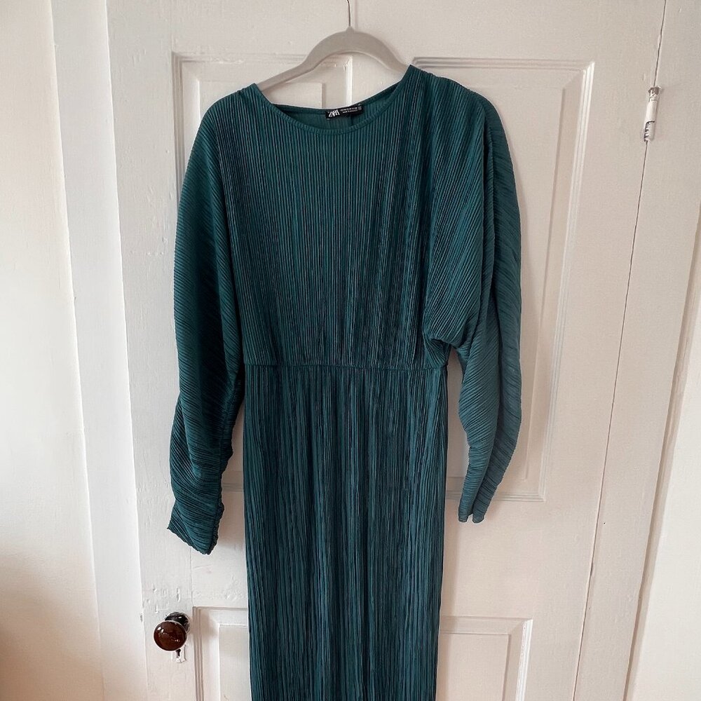 Zara Plated Midi Dress - Forest Green - Medium